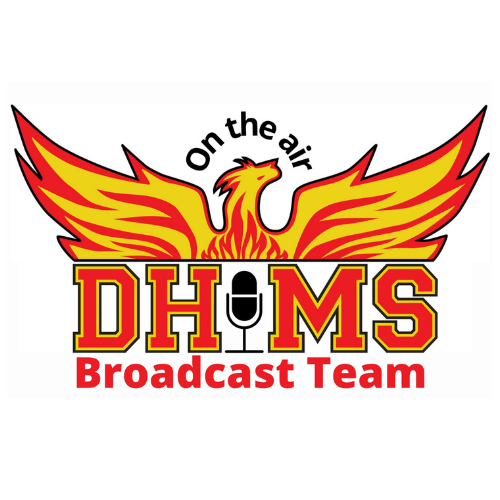 Logotipo de TA de difusión, fénix con las palabras equipo de difusión de DHMS