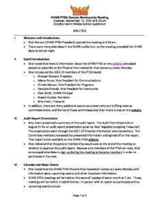 DHMS PTSA General Membership Meeting Draft Minutes 091322