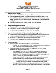 DHMS PTSA General Membership Meeting Minutes 101122