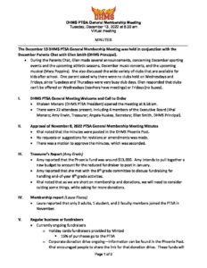 DHMS PTSA General Membership Meeting Draft Minutes 121322