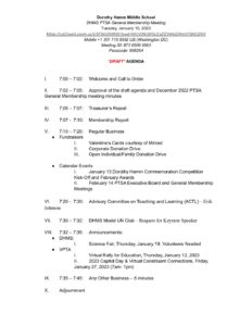 Draft Agenda January 2023 General Membership Meeting