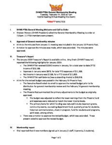 DHMS PTSA General Membership Meeting Draft Minutes 021423