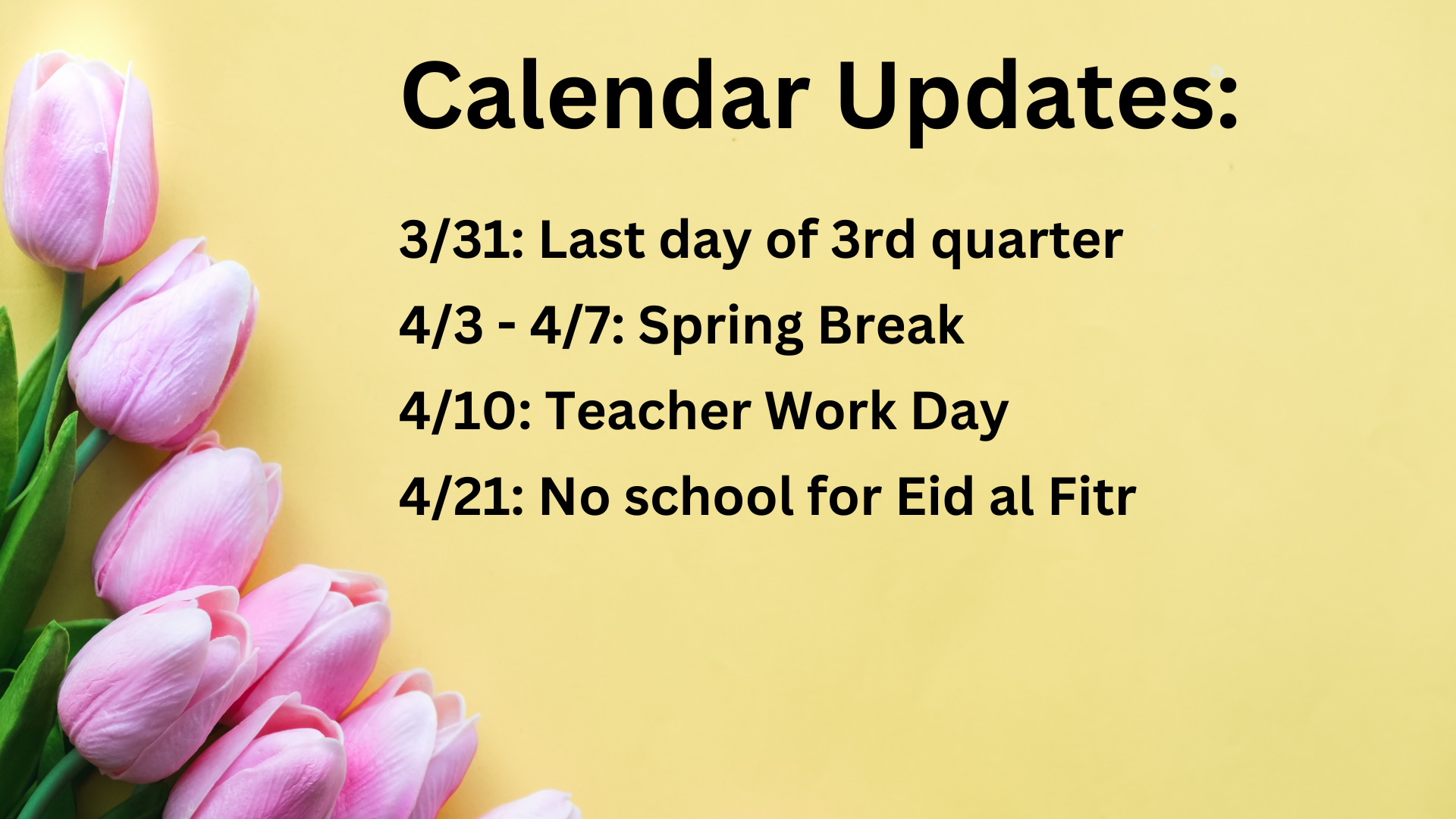 Atualizações do calendário de primavera