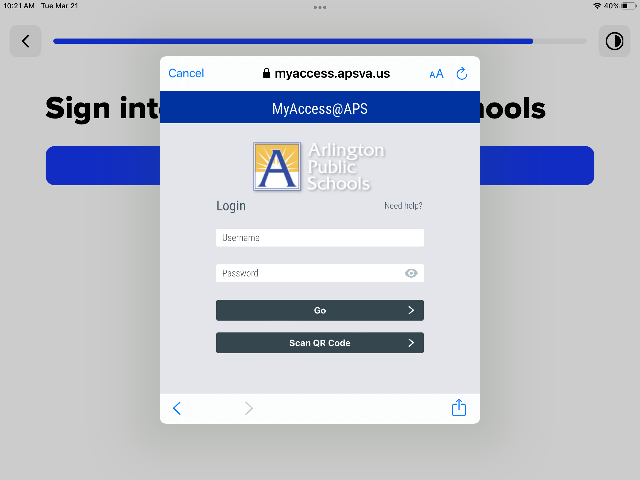 Arlington Public Schools MyAccess login page