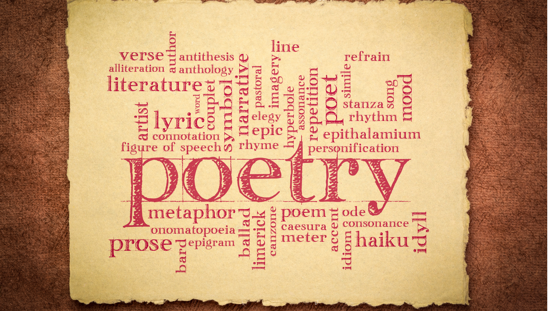 word cloud with the word Poetry at the center