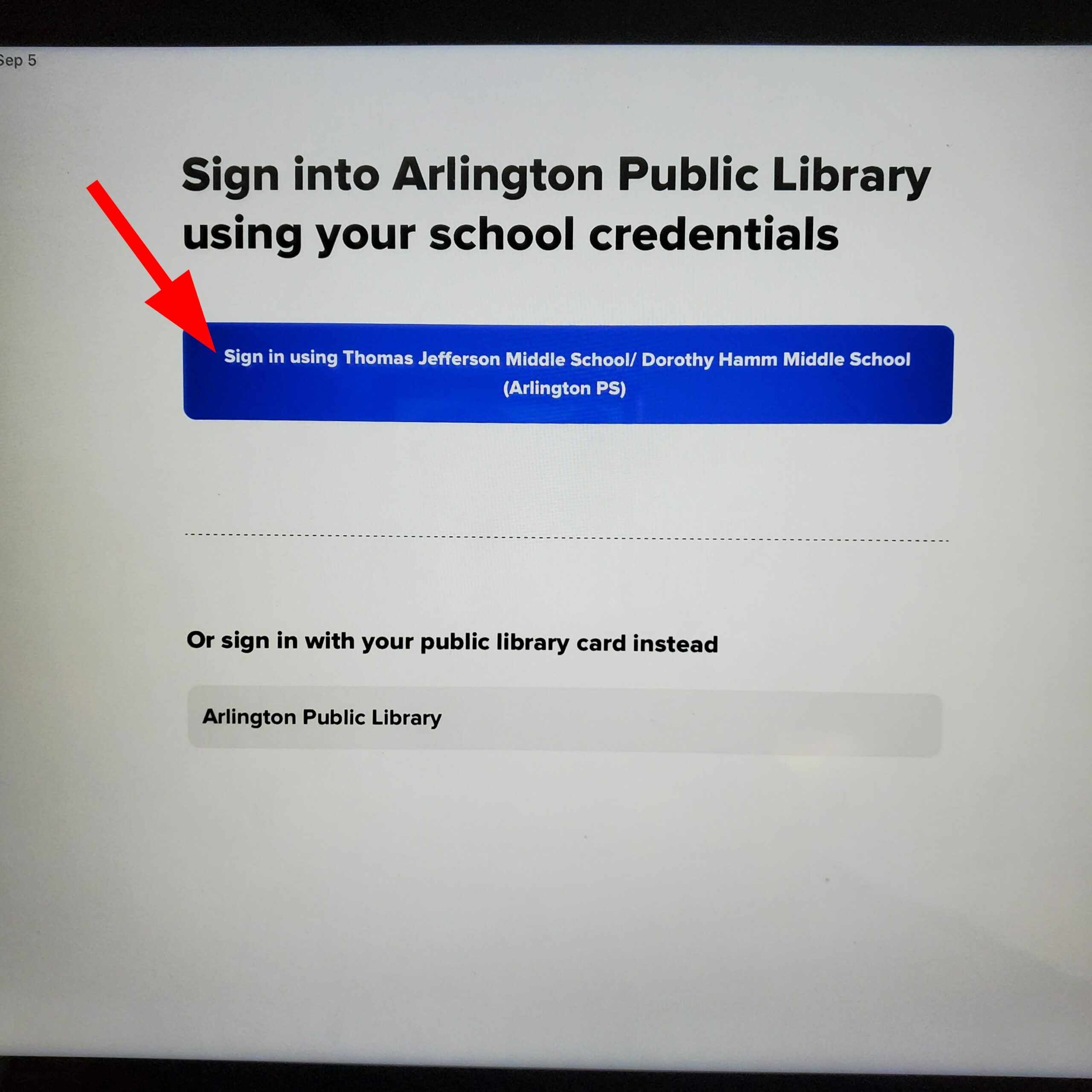 sign into Arlington Public Library using your school credentials