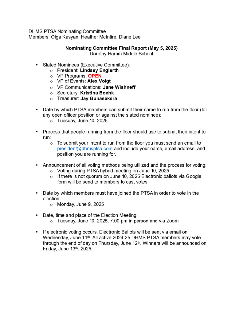 thumbnail of DHMS PTSA Nominating Committee Report 2025 Final