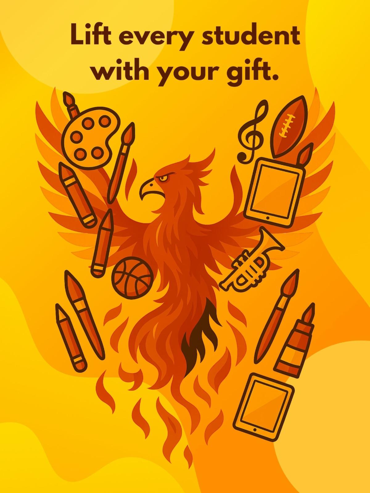 phoenix with school supplies